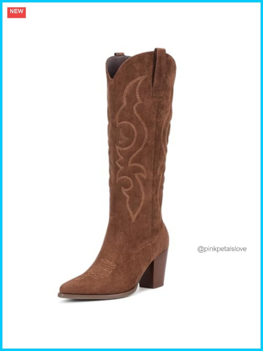 Suede Western Cowboy Boots Knee High Block Heel Pointed Toe Side Zipper